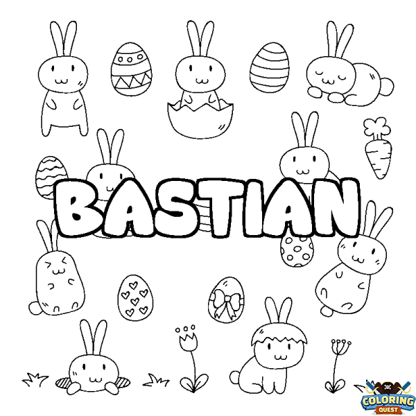 Coloring page first name BASTIAN - Easter background