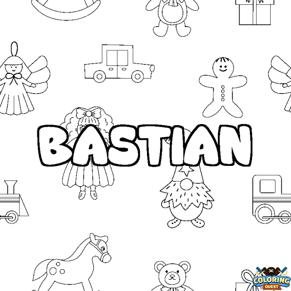 Coloring page first name BASTIAN - Toys background