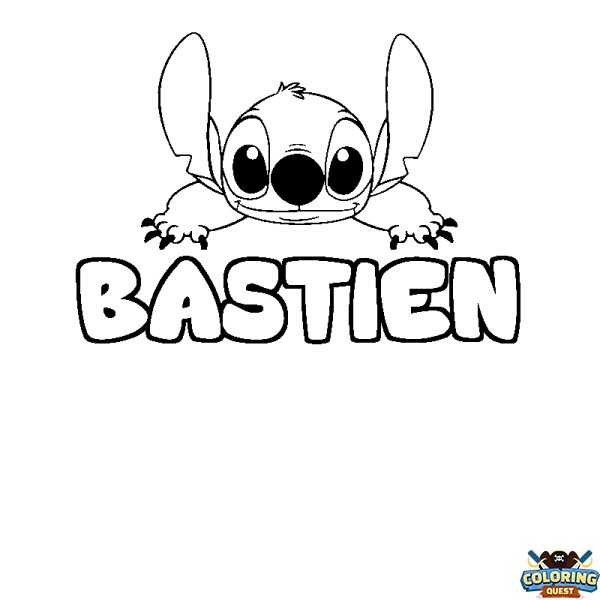 Coloring page first name BASTIEN - Stitch background
