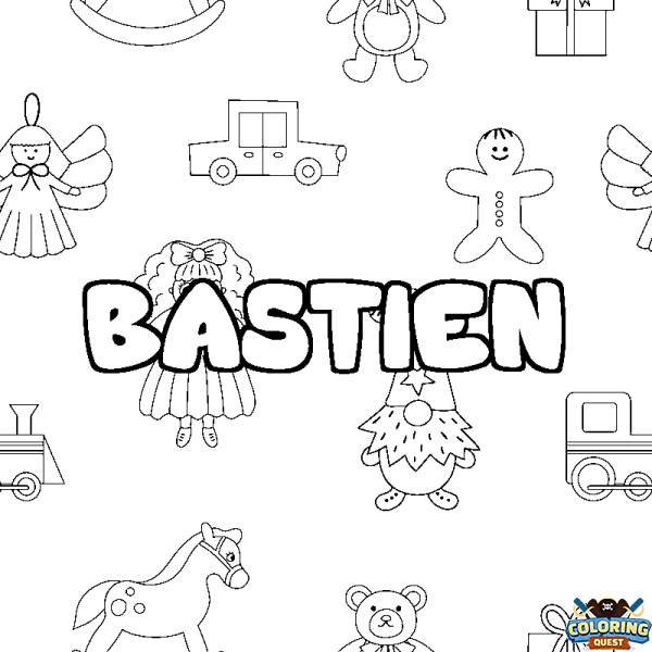 Coloring page first name BASTIEN - Toys background