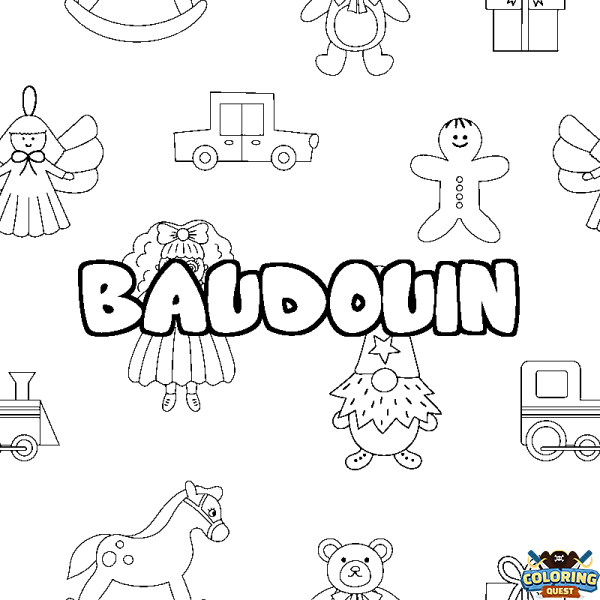 Coloring page first name BAUDOUIN - Toys background