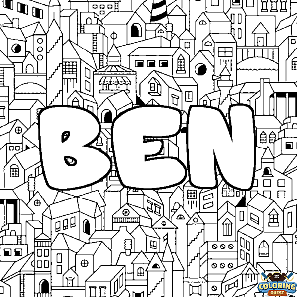 Coloring page first name BEN - City background