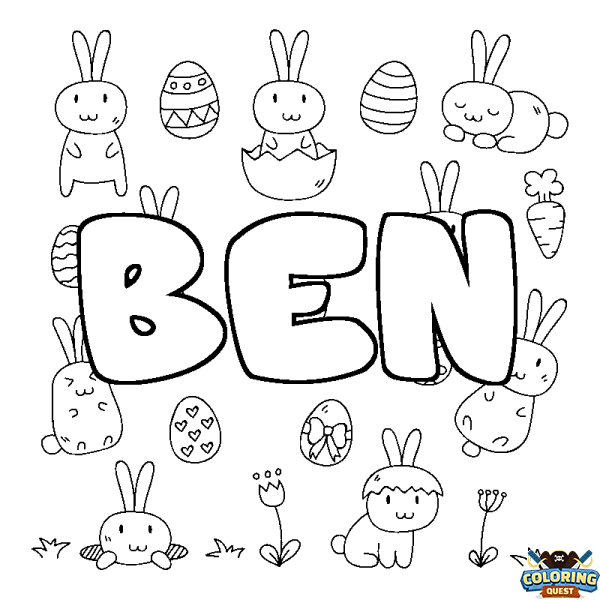 Coloring page first name BEN - Easter background