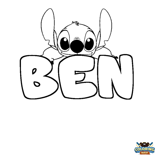 Coloring page first name BEN - Stitch background