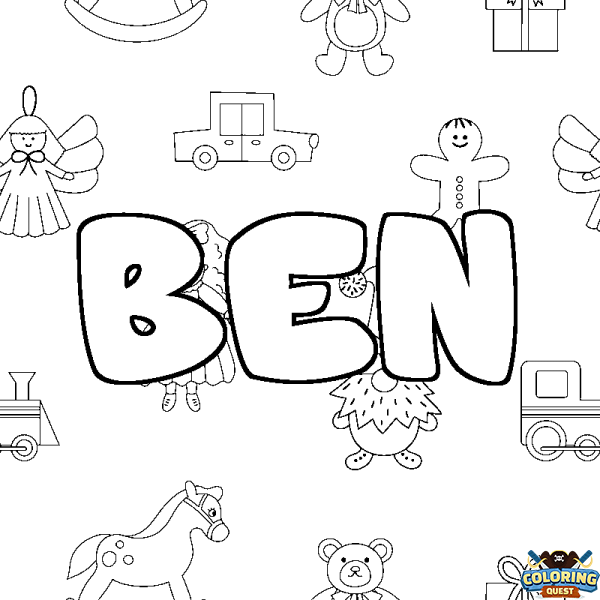 Coloring page first name BEN - Toys background