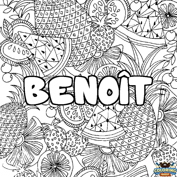 Coloring page first name BENO&Icirc;T - Fruits mandala background