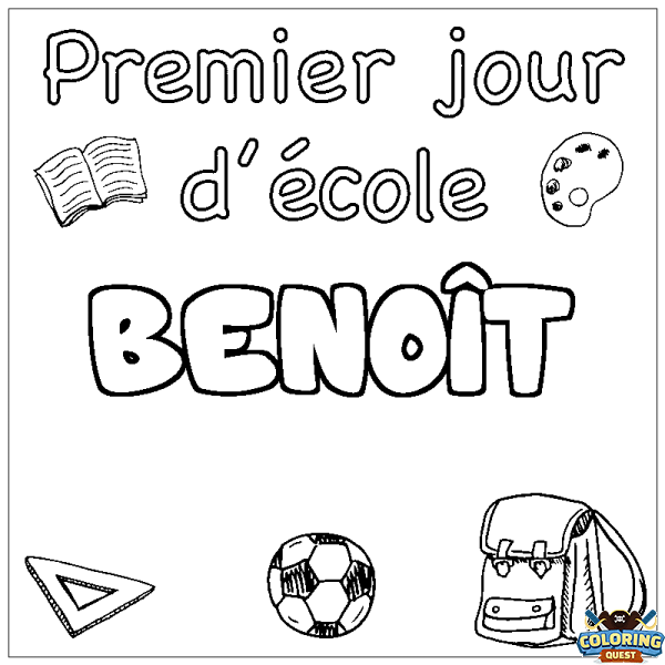 Coloring page first name BENO&Icirc;T - School First day background