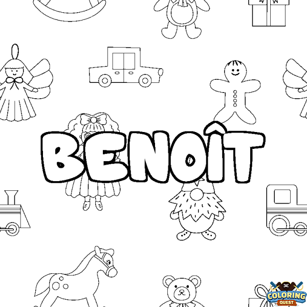 Coloring page first name BENO&Icirc;T - Toys background
