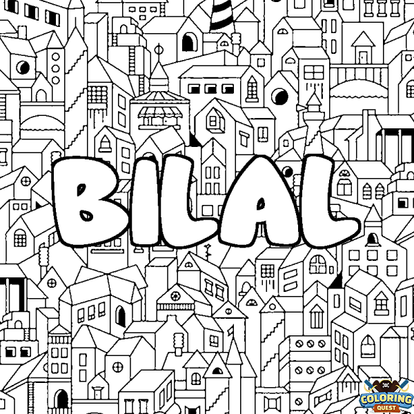 Coloring page first name BILAL - City background