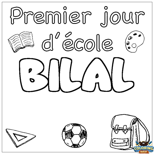 Coloring page first name BILAL - School First day background