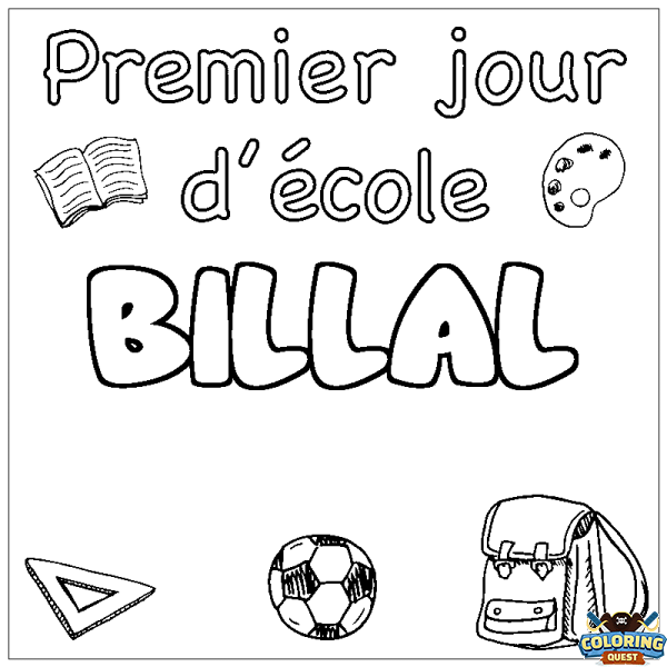 Coloring page first name BILLAL - School First day background
