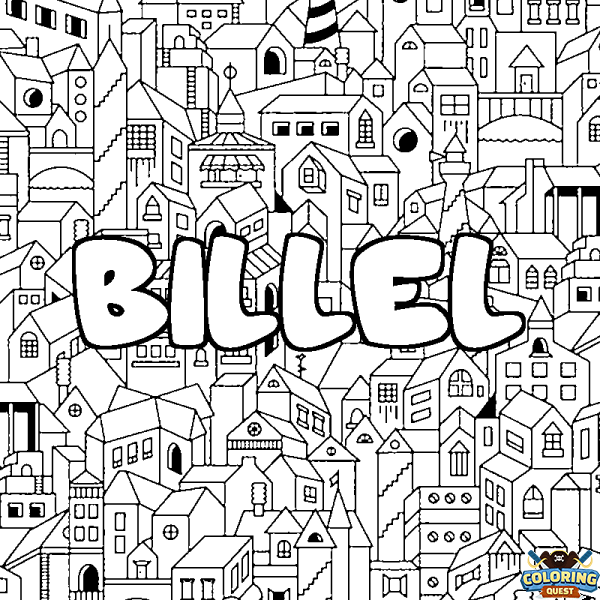 Coloring page first name BILLEL - City background