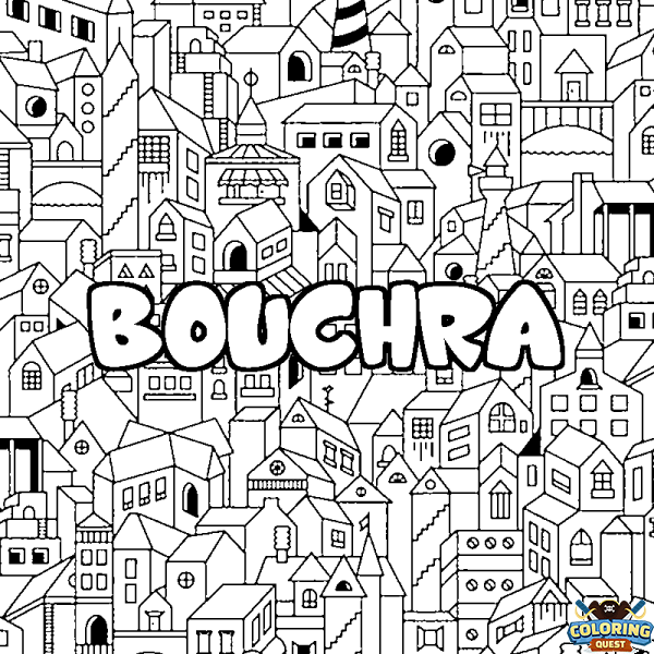 Coloring page first name BOUCHRA - City background