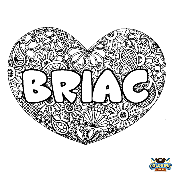 Coloring page first name BRIAC - Heart mandala background