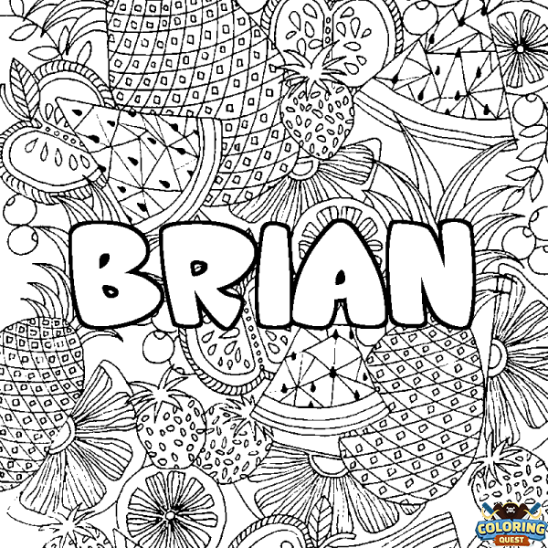 Coloring page first name BRIAN - Fruits mandala background