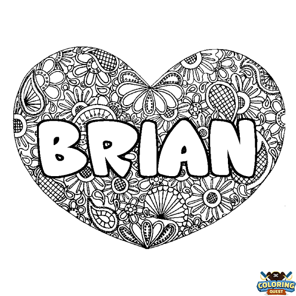 Coloring page first name BRIAN - Heart mandala background
