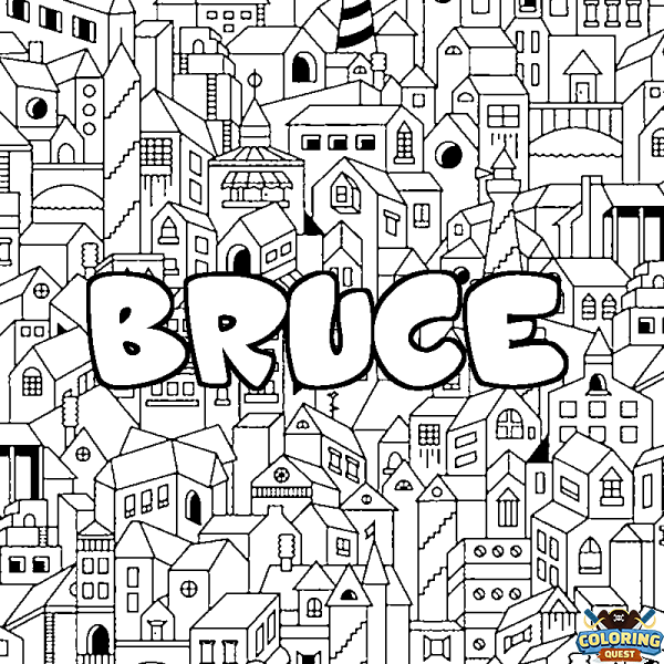 Coloring page first name BRUCE - City background