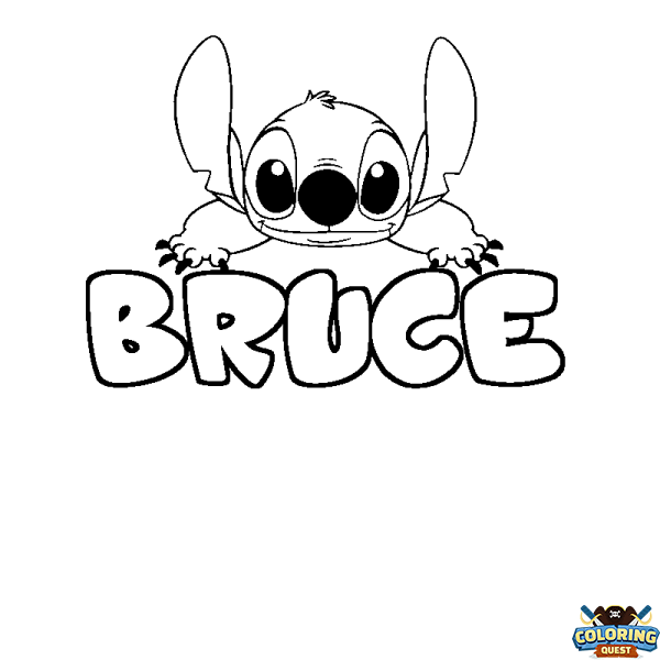 Coloring page first name BRUCE - Stitch background