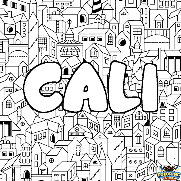 Coloring page first name CALI - City background