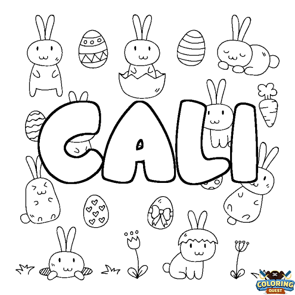 Coloring page first name CALI - Easter background