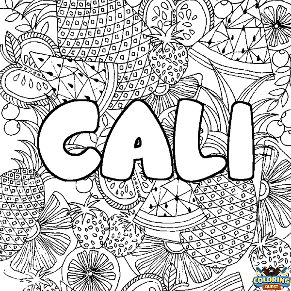 Coloring page first name CALI - Fruits mandala background