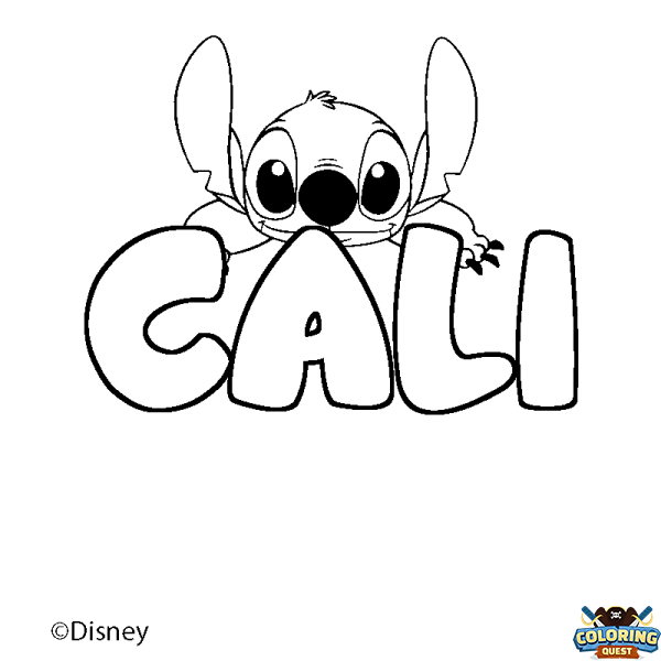 Coloring page first name CALI - Stitch background