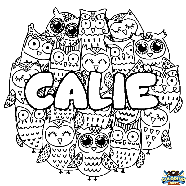 Coloring page first name CALIE - Owls background
