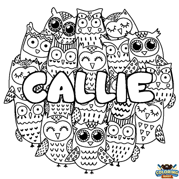Coloring page first name CALLIE - Owls background