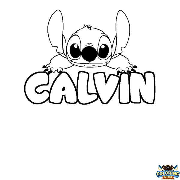 Coloring page first name CALVIN - Stitch background