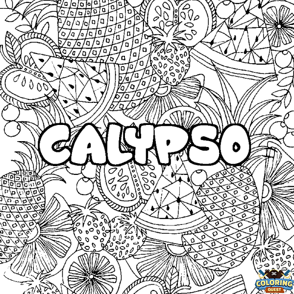 Coloring page first name CALYPSO - Fruits mandala background