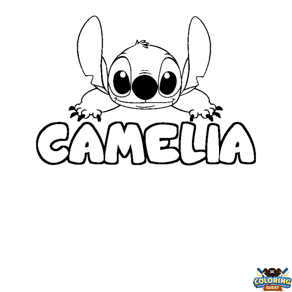 Coloring page first name CAMELIA - Stitch background