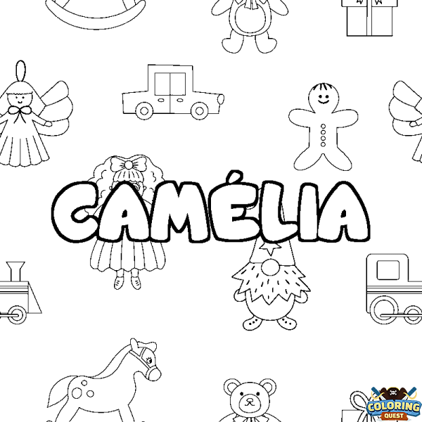 Coloring page first name CAM&Eacute;LIA - Toys background