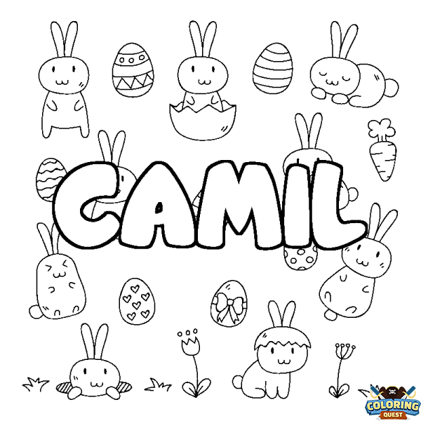 Coloring page first name CAMIL - Easter background