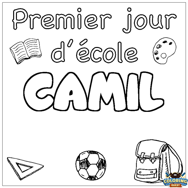 Coloring page first name CAMIL - School First day background