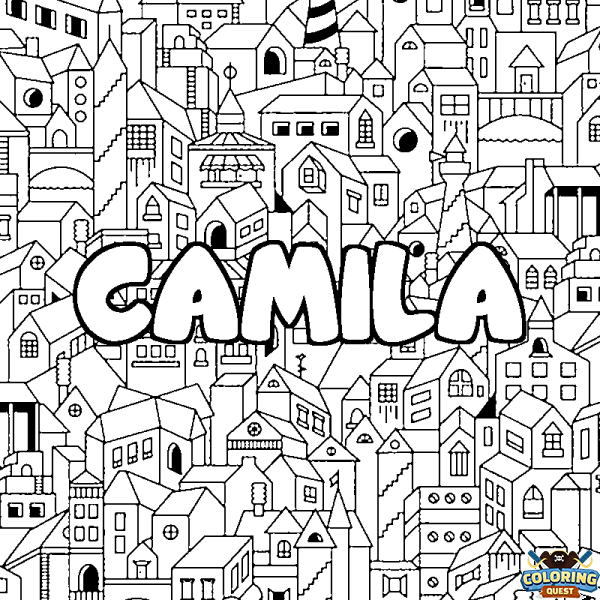 Coloring page first name CAMILA - City background