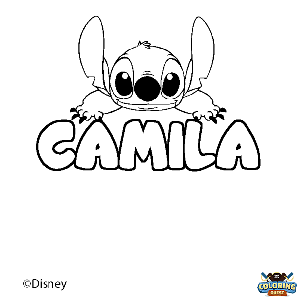 Coloring page first name CAMILA - Stitch background