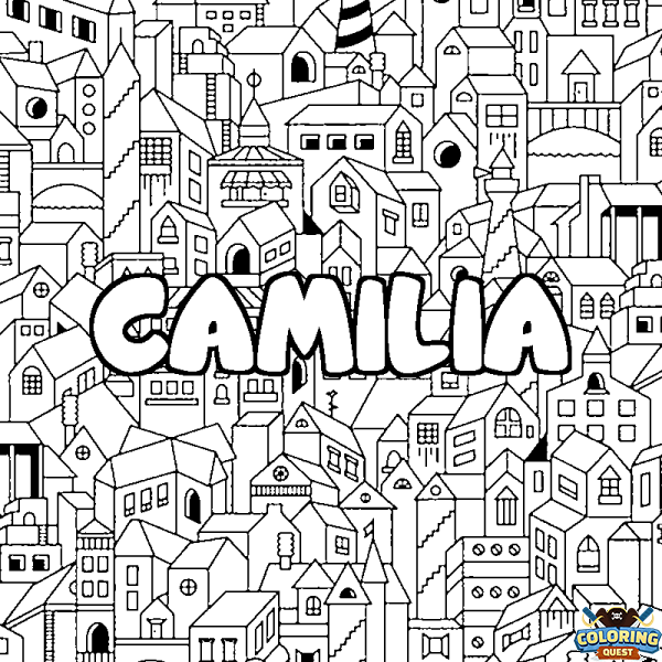 Coloring page first name CAMILIA - City background
