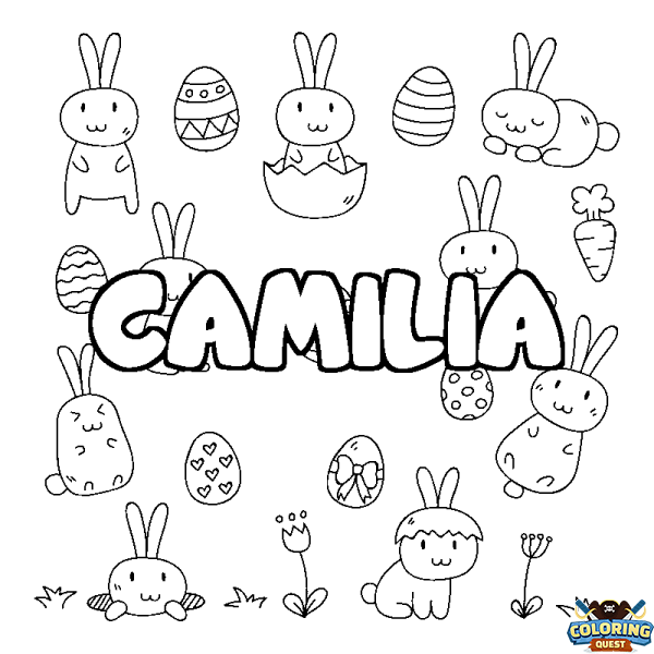 Coloring page first name CAMILIA - Easter background