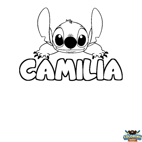 Coloring page first name CAMILIA - Stitch background