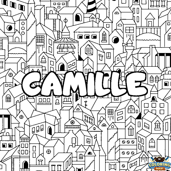 Coloring page first name CAMILLE - City background