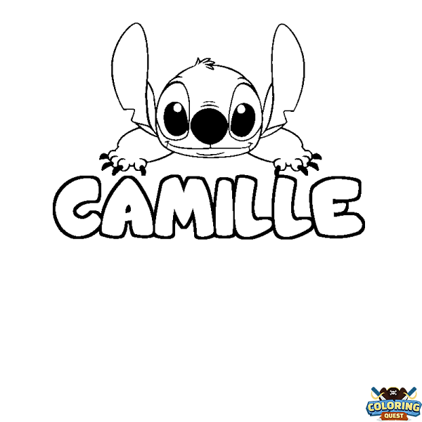 Coloring page first name CAMILLE - Stitch background