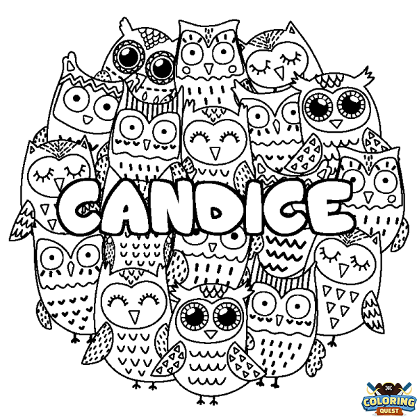 Coloring page first name CANDICE - Owls background