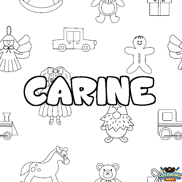 Coloring page first name CARINE - Toys background