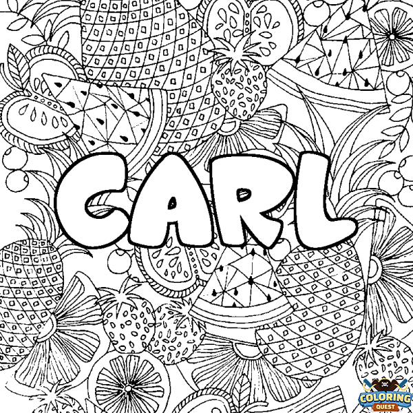 Coloring page first name CARL - Fruits mandala background
