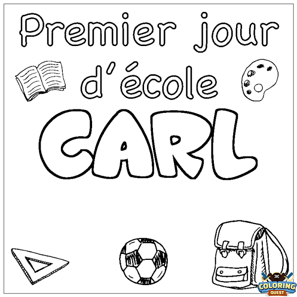 Coloring page first name CARL - School First day background