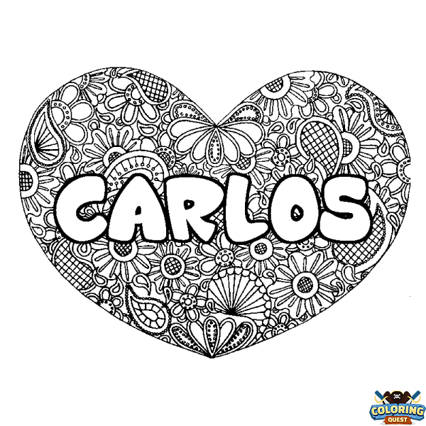 Coloring page first name CARLOS - Heart mandala background