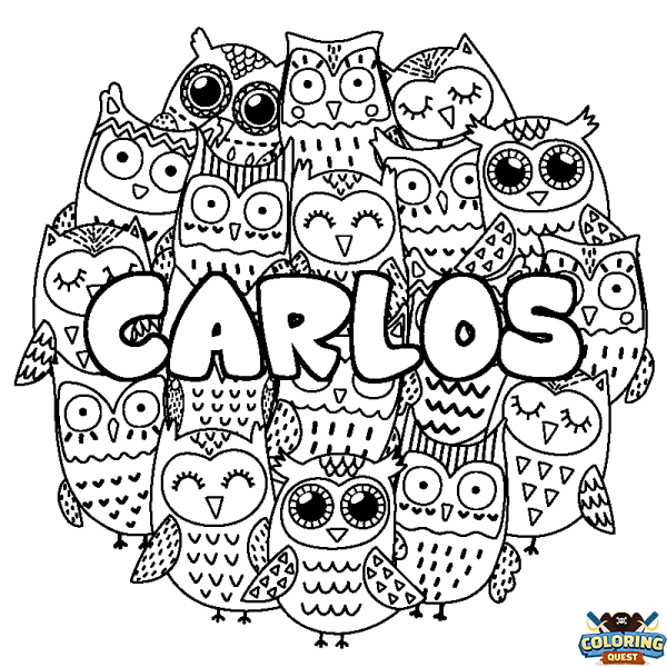 Coloring page first name CARLOS - Owls background