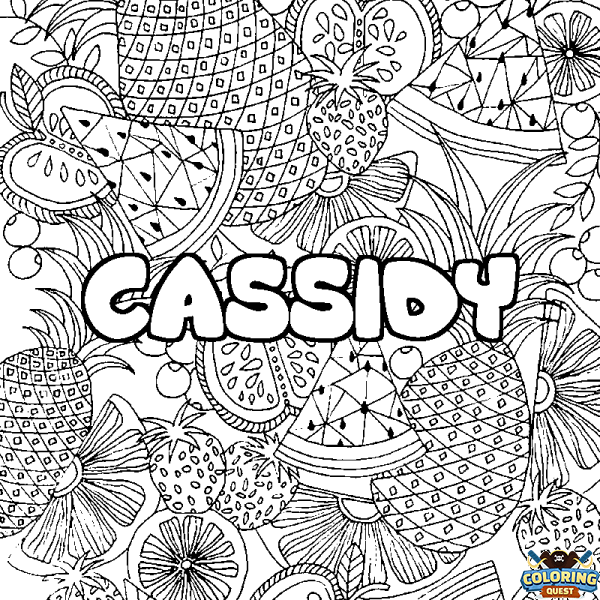 Coloring page first name CASSIDY - Fruits mandala background