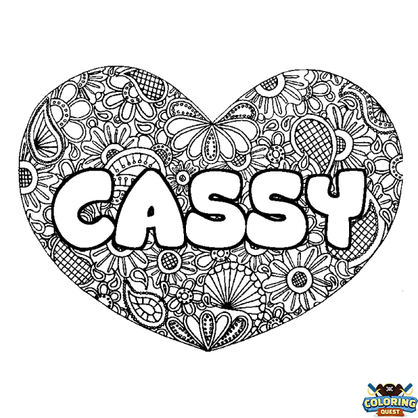 Coloring page first name CASSY - Heart mandala background