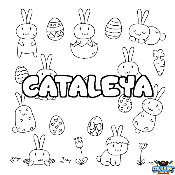 Coloring page first name CATALEYA - Easter background